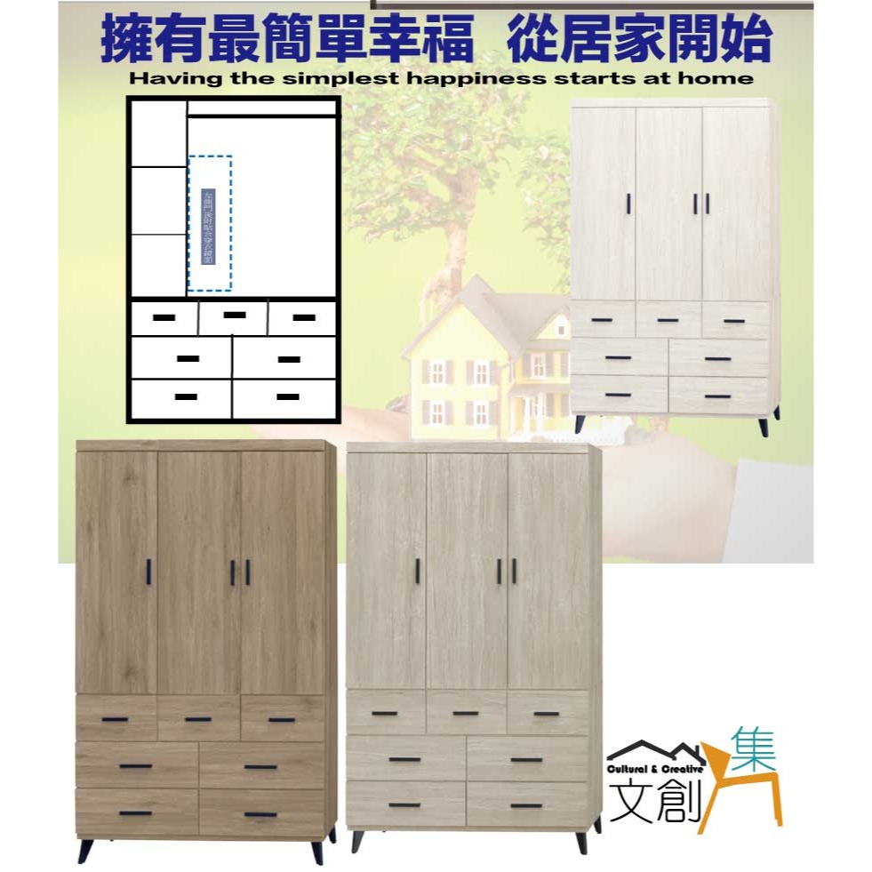 【綠家居】賽斯3.9尺開門七抽衣櫃(三色可選)-細節圖4