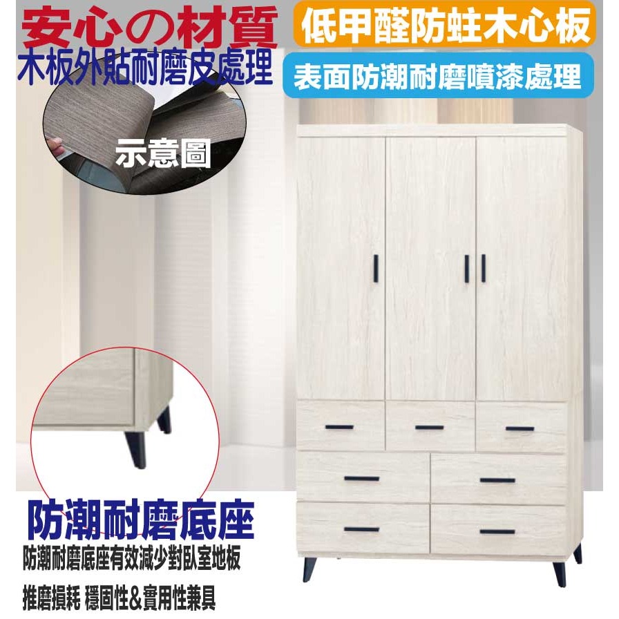 【綠家居】賽斯3.9尺開門七抽衣櫃(三色可選)-細節圖5