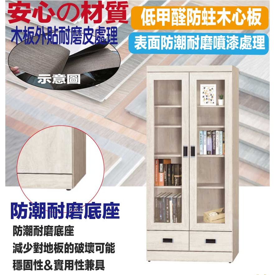 【綠家居】賽博斯2.7尺二門二抽書櫃(二色可選)-細節圖5