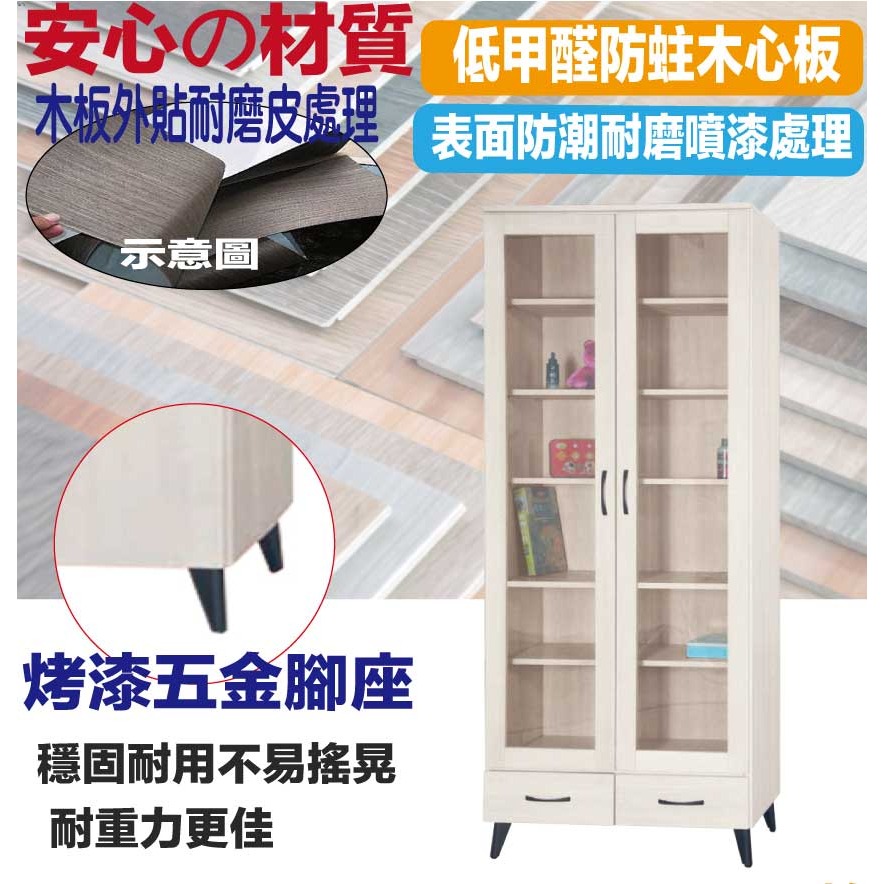 【綠家居】田野2.7尺二門二抽書櫃(四色可選)-細節圖5