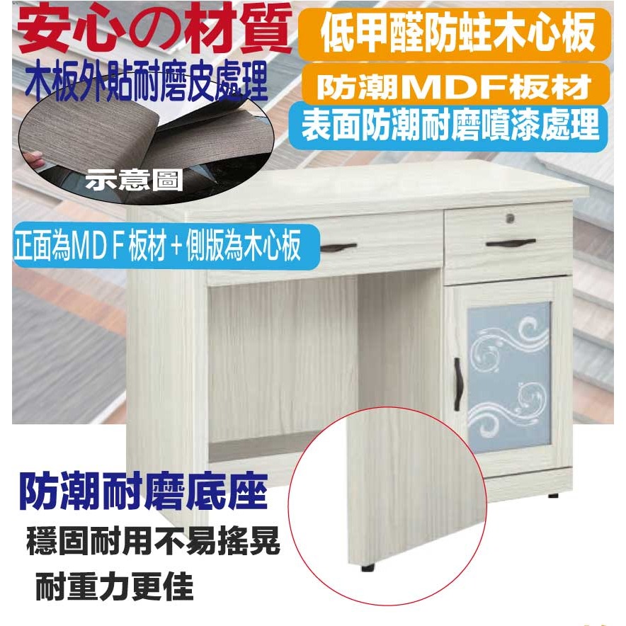 【綠家居】凱康3.5尺二抽單門書桌-細節圖5
