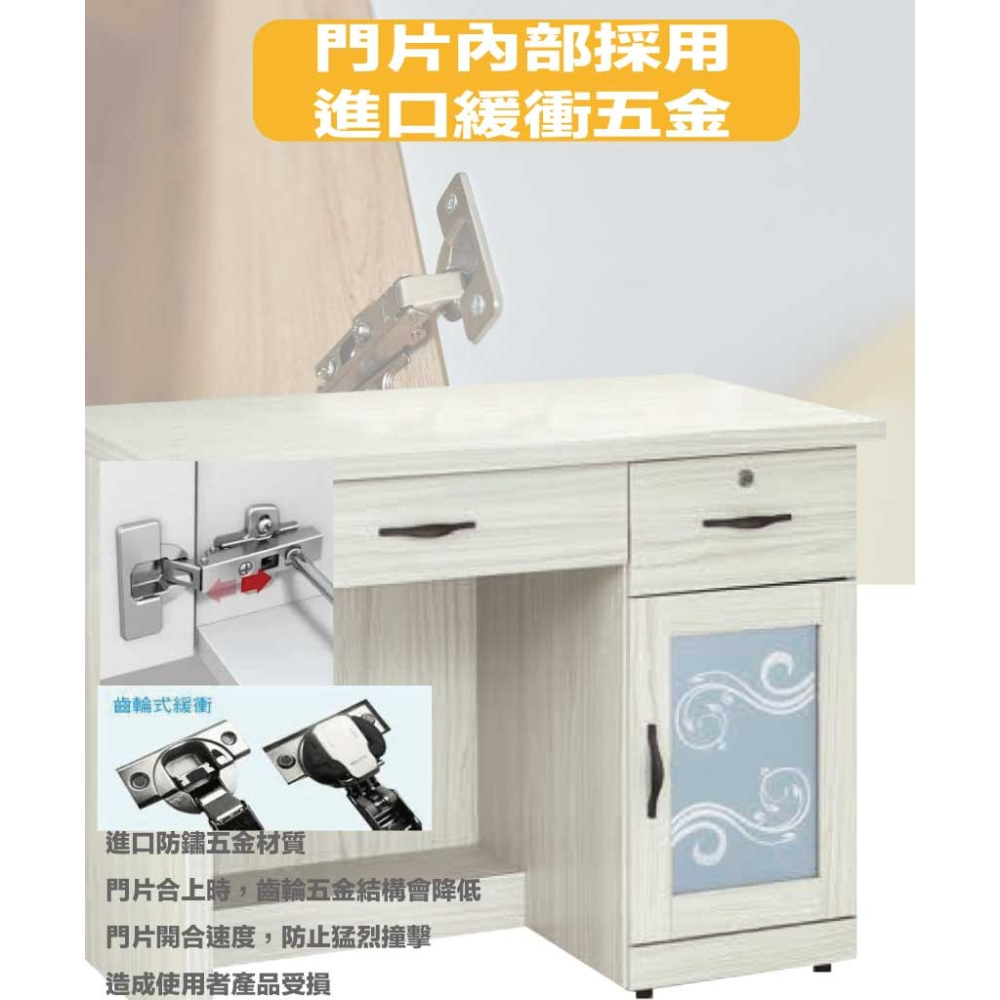 【綠家居】凱康3.5尺二抽單門書桌-細節圖6