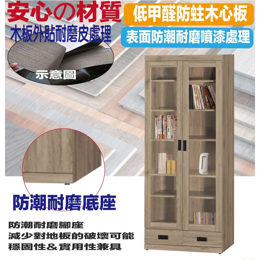 【綠家居】赫卡2.7尺二門二抽書櫃-細節圖5