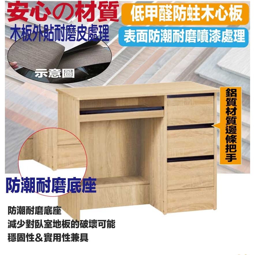 【綠家居】吉富3尺鍵盤三抽書桌(四色可選)-細節圖5