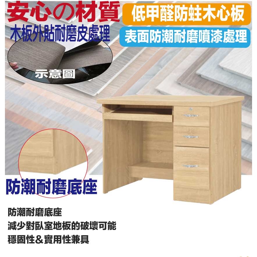 【綠家居】海森3尺鍵盤三抽書桌(三色可選)-細節圖5