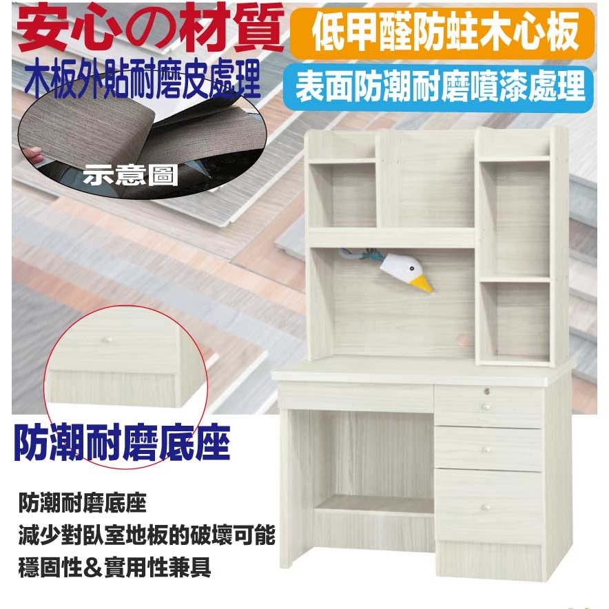 【綠家居】拓也3尺四抽書桌組合(附可調護眼燈)-細節圖5