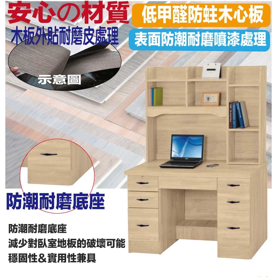 【綠家居】拓也4尺七抽書桌組合-細節圖5