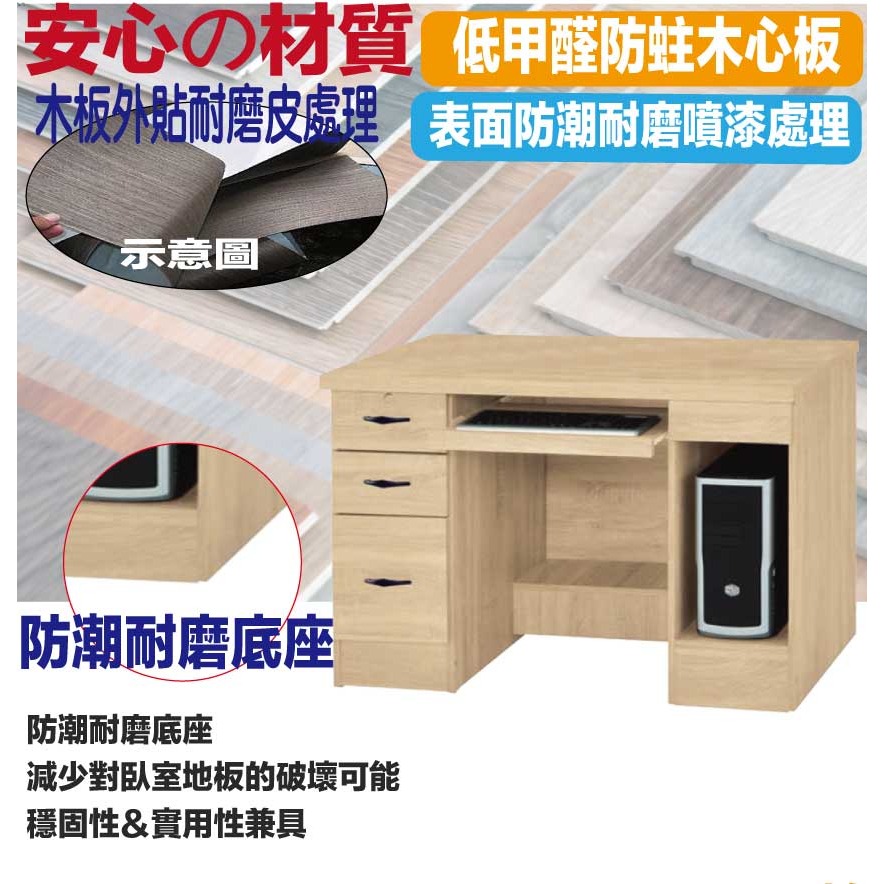【綠家居】拓也4尺鍵盤三抽書桌-細節圖5