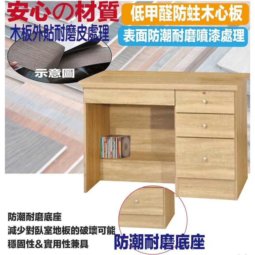 【綠家居】喜鵲3.5尺四抽書桌-細節圖5