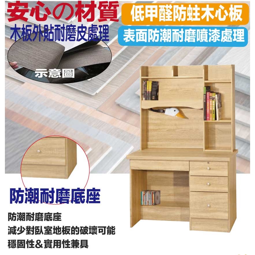 【綠家居】喜鵲3尺四抽書桌組合(附可調護眼燈)-細節圖5