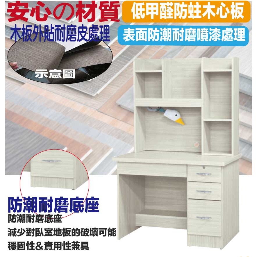 【綠家居】美滿3.5尺四抽書桌組合(附可調護眼燈)-細節圖5