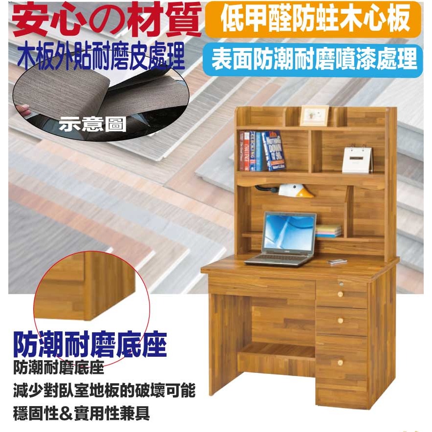 【綠家居】心語3.5尺四抽書桌組合(附可調護眼燈)-細節圖5