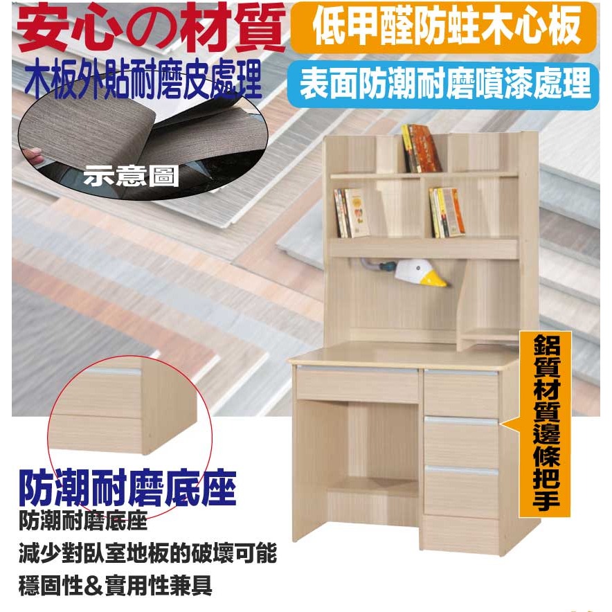 【綠家居】富野3尺四抽書桌組合(六色可選)-細節圖5