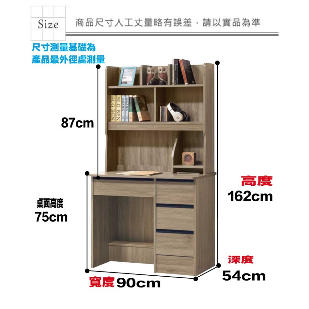 【綠家居】富野3尺四抽書桌組合(六色可選)-細節圖8