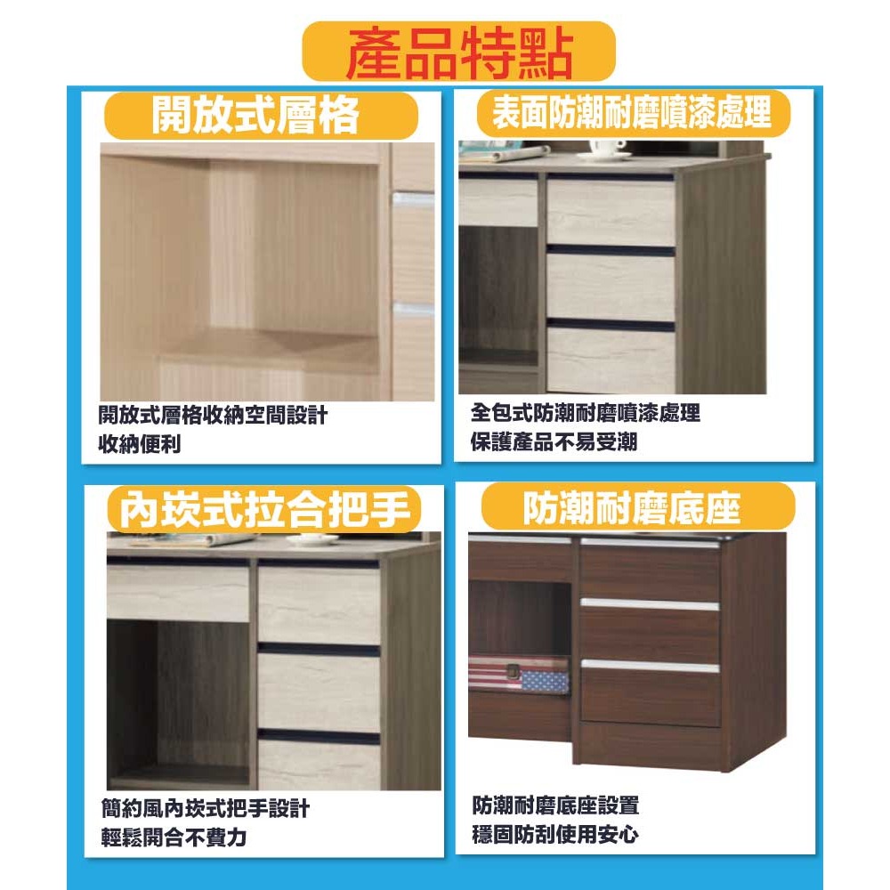 【綠家居】富野3尺四抽書桌(六色可選)-細節圖7