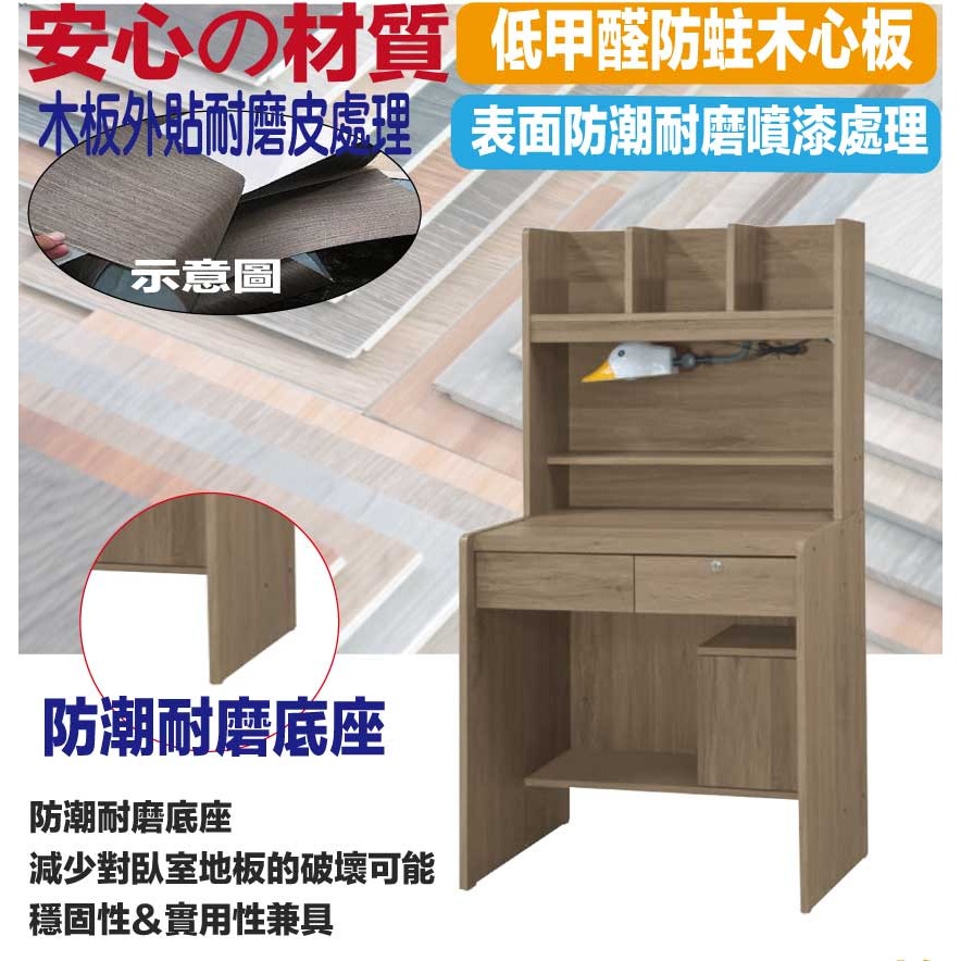 【綠家居】心語2.4尺二抽書桌組合(三色可選＋附可調護眼燈)-細節圖5