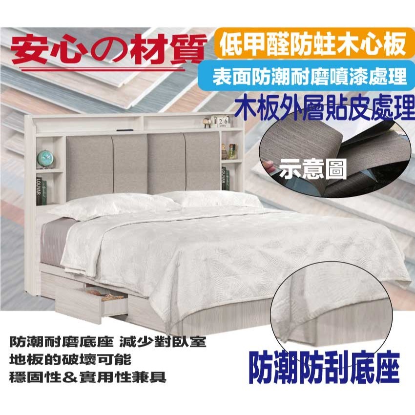 【綠家居】寶亞5尺雙人耐刮皮三抽床台組合(床頭片＋三抽床底＋不含床墊)-細節圖4
