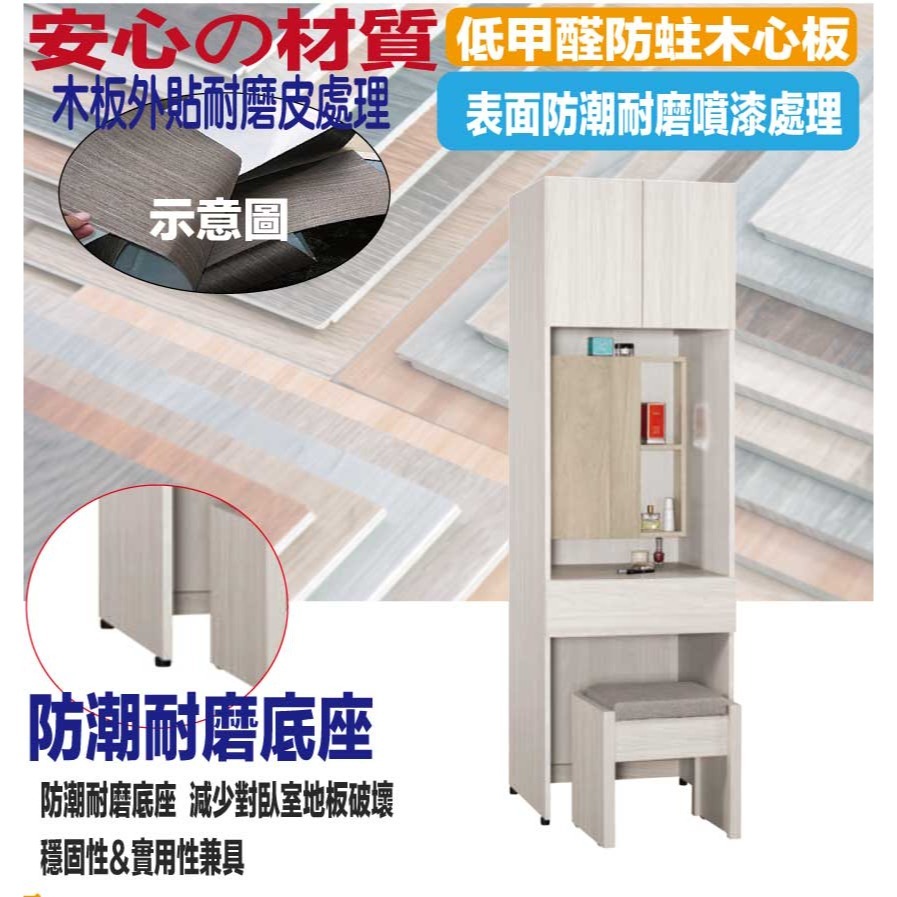【綠家居】寶亞2尺開合鏡面衣櫃式鏡台/化妝台組合(含化妝椅)-細節圖5
