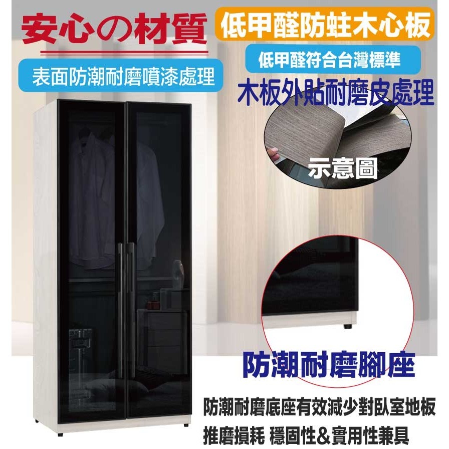 【綠家居】朵利2.7尺鋁門黑玻衣櫃-細節圖5