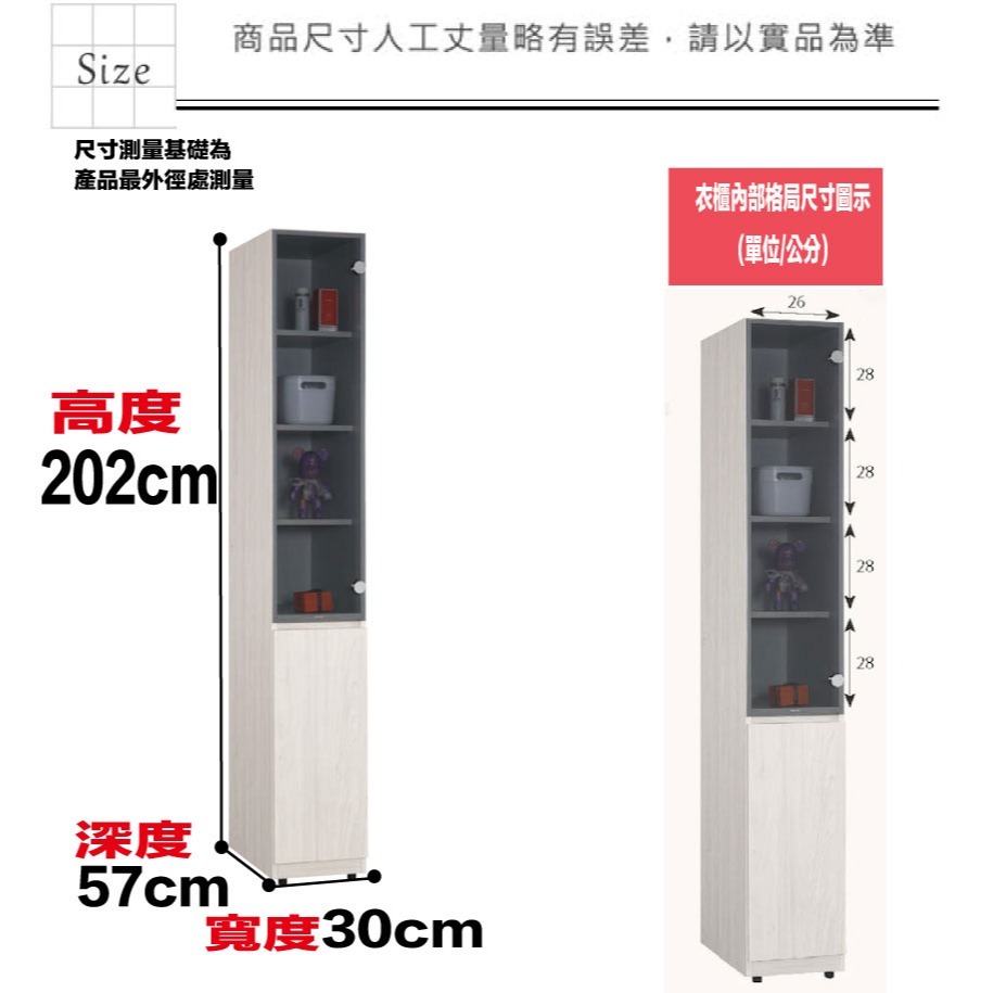 【綠家居】丹尼1尺灰玻二門高衣櫃/側邊櫃-細節圖10