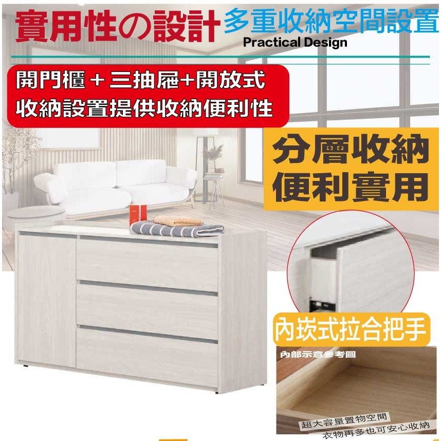 【綠家居】華爾4尺單門三抽斗櫃-細節圖6