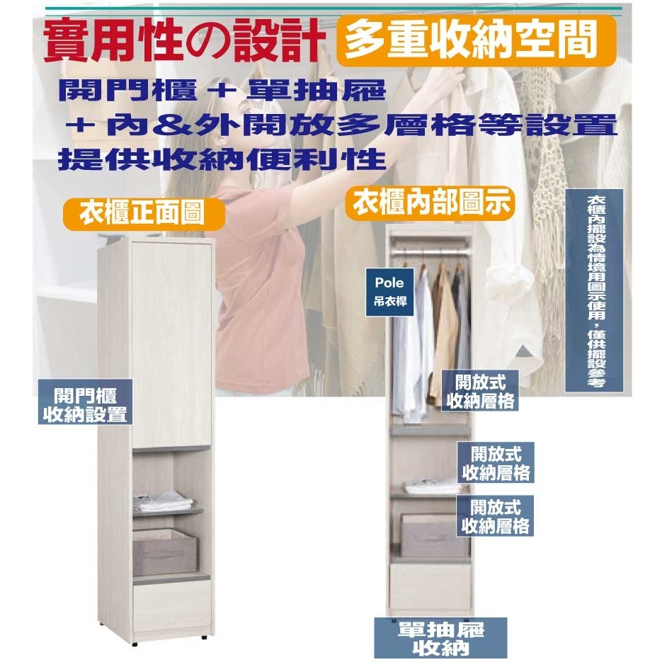 【綠家居】華爾1.5尺單門中空單抽衣櫃-細節圖7