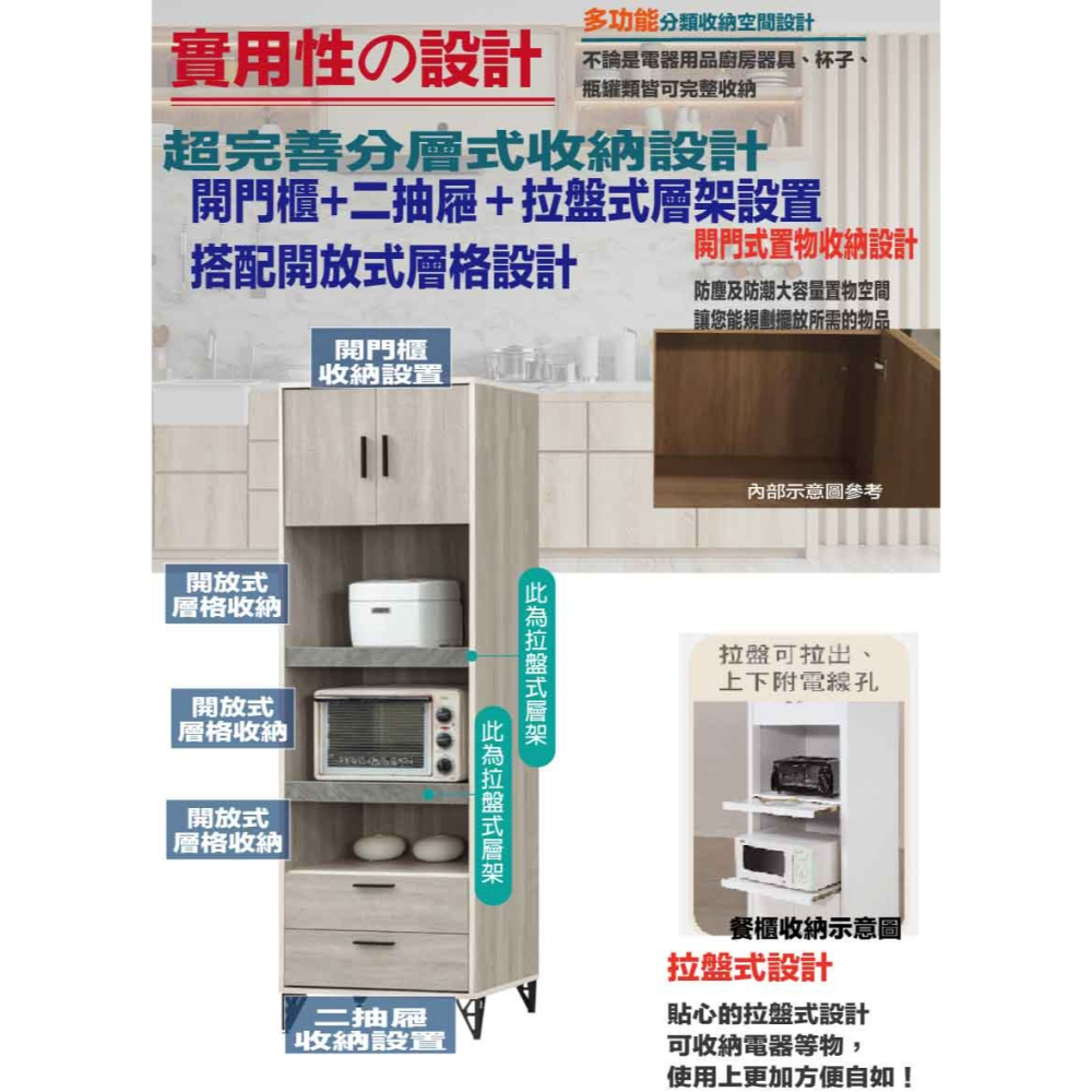 【綠家居】曼科2尺雙色拉盤高餐櫃/電器櫃-細節圖7