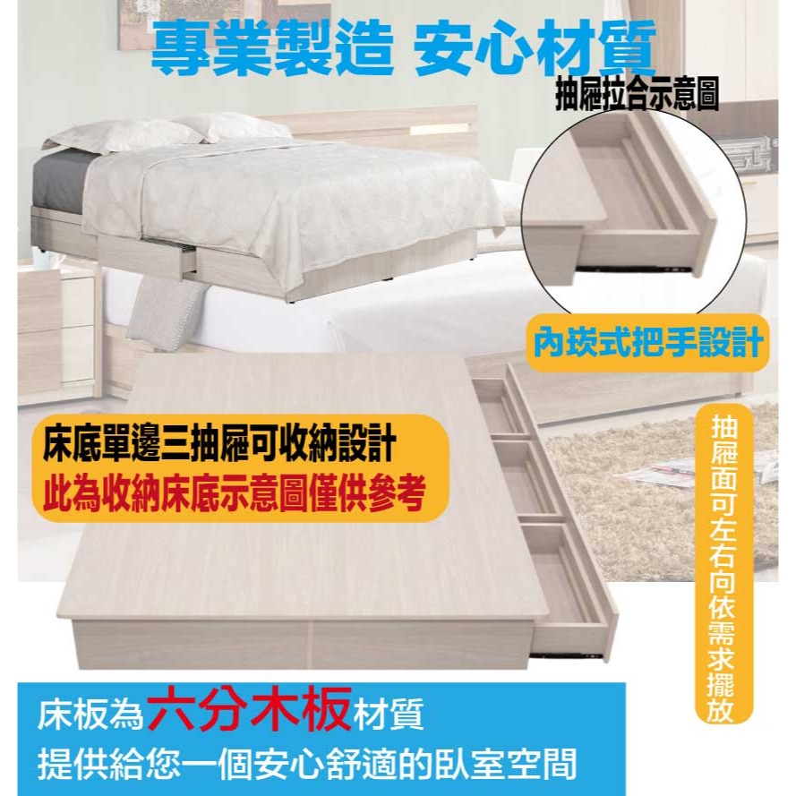 【綠家居】華爾6尺雙人加大單邊三抽床底座(不含床墊)-細節圖6