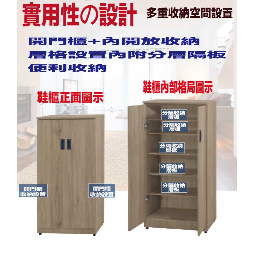 【綠家居】喜寶2尺二門低鞋櫃(四色可選)-細節圖7