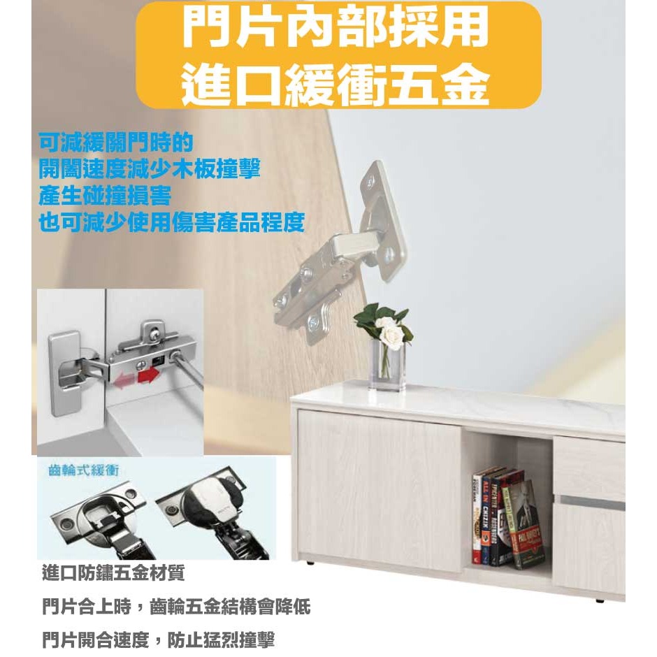 【綠家居】華爾雙色6尺岩板開門四抽電視櫃-細節圖6