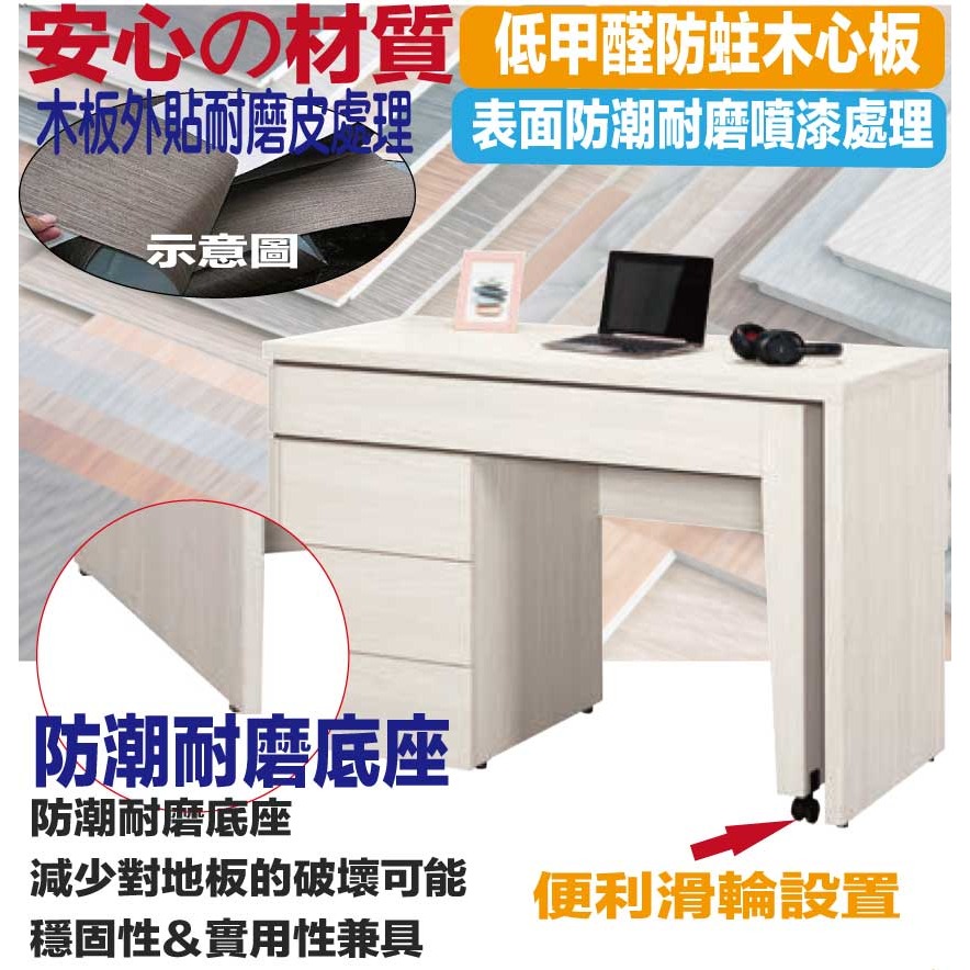 【綠家居】寶亞4尺五抽可伸縮書桌組合(二色可選+左＆右向擺設可選)-細節圖5