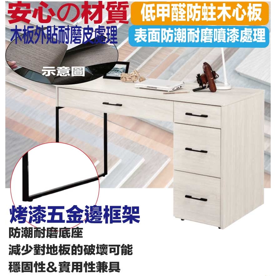 【綠家居】安迪爾4尺四抽書桌-細節圖5