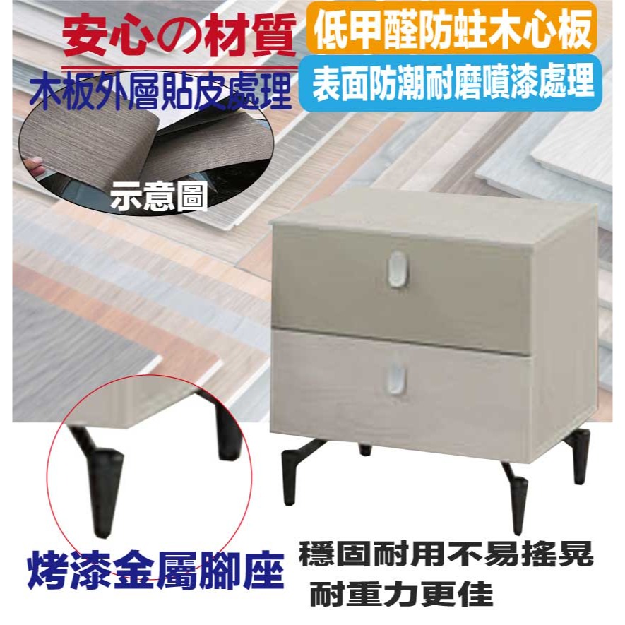 【綠家居】蒂斯1.3尺二抽床頭櫃-細節圖5