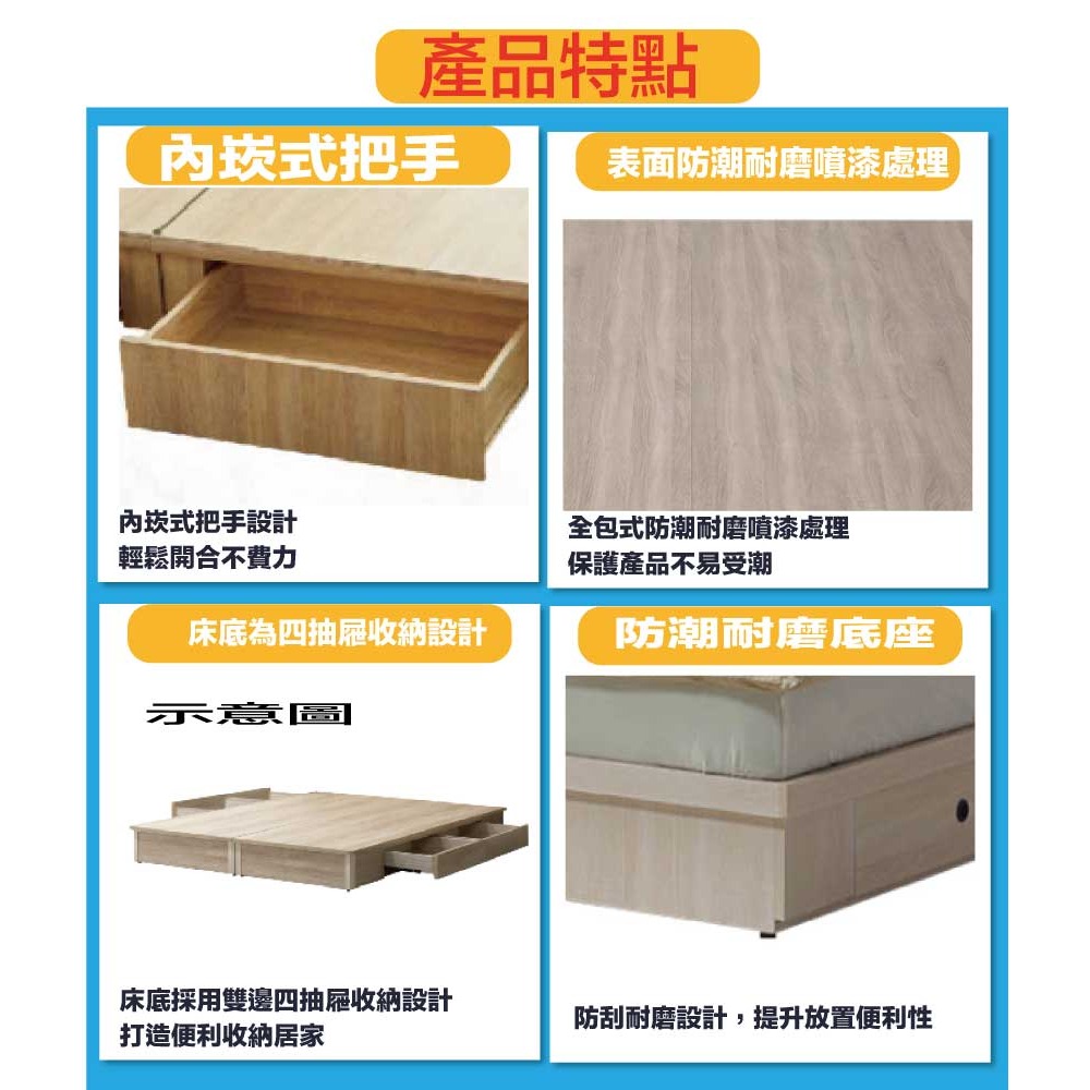 【綠家居】范巴5尺雙人四抽床底座(不含床墊)-細節圖7