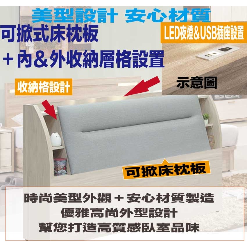 【綠家居】夏斯5尺雙人耐刮皮夜燈床頭箱(不含床底＋不含床墊)-細節圖6