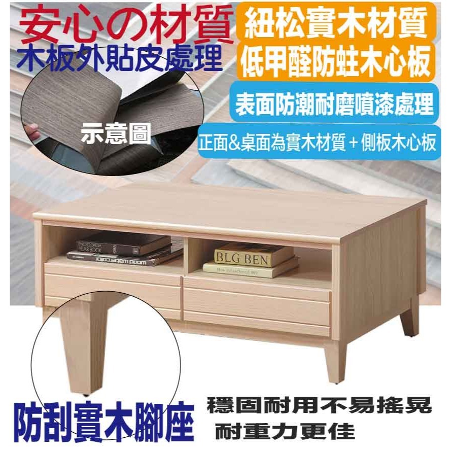 【綠家居】巴斯卡4尺實木二抽大茶几-細節圖5