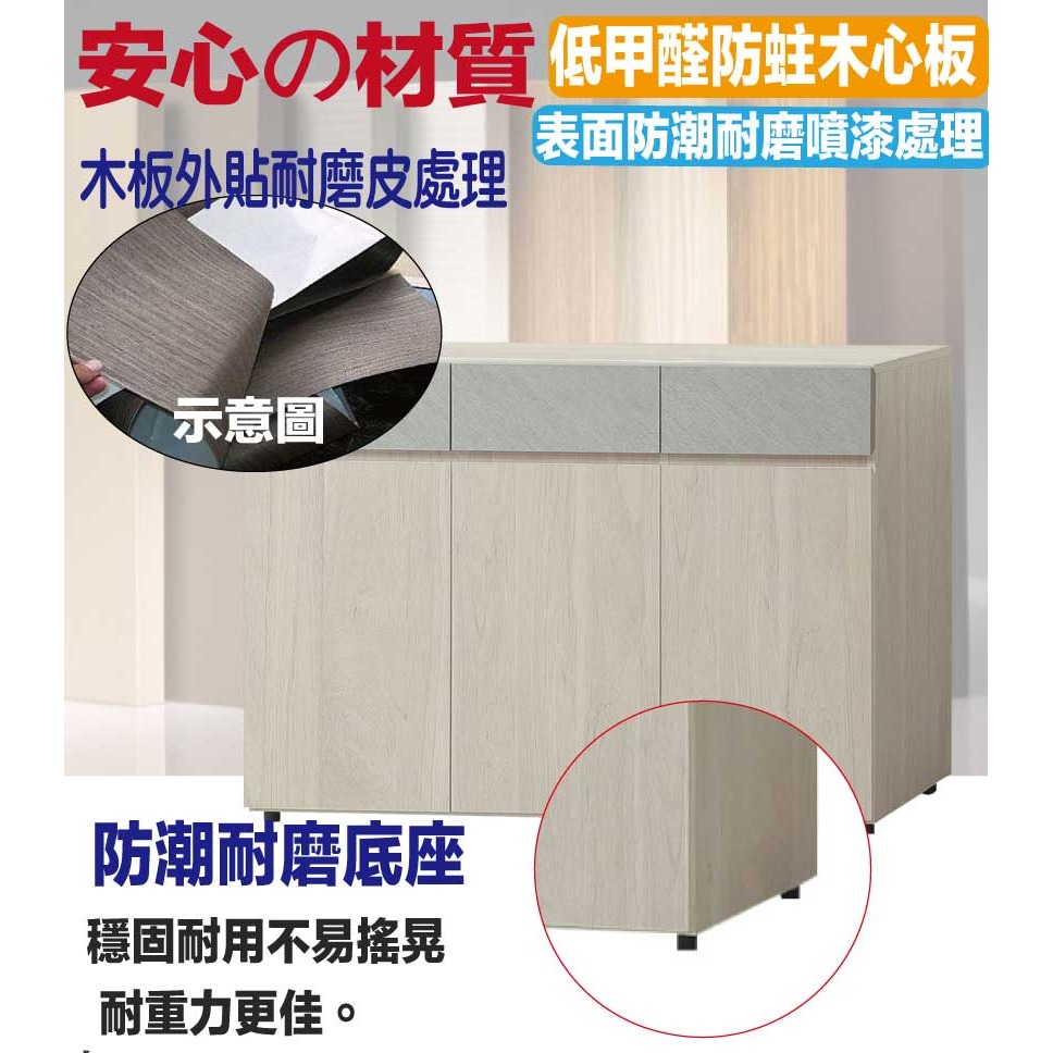 【綠家居】莫森4尺三門三抽低餐櫃-細節圖5