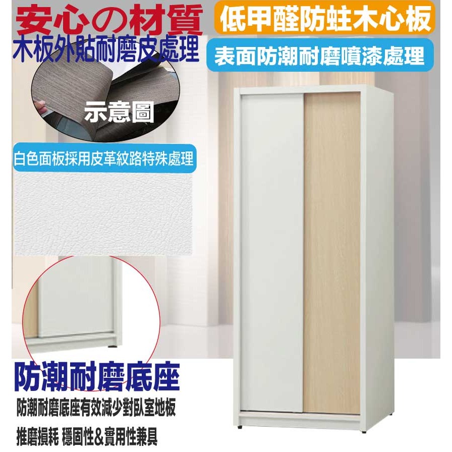 【綠家居】歐瑞雙色2.7尺推門內雙吊衣櫃-細節圖5