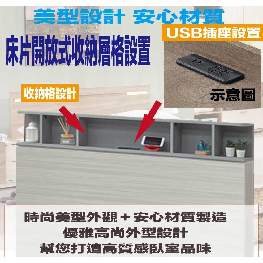 【綠家居】瑞瑟雙色5尺雙人插座床頭片(不含床底＋不含床墊)-細節圖6