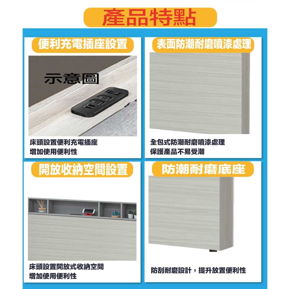 【綠家居】瑞瑟雙色5尺雙人插座床頭片(不含床底＋不含床墊)-細節圖7