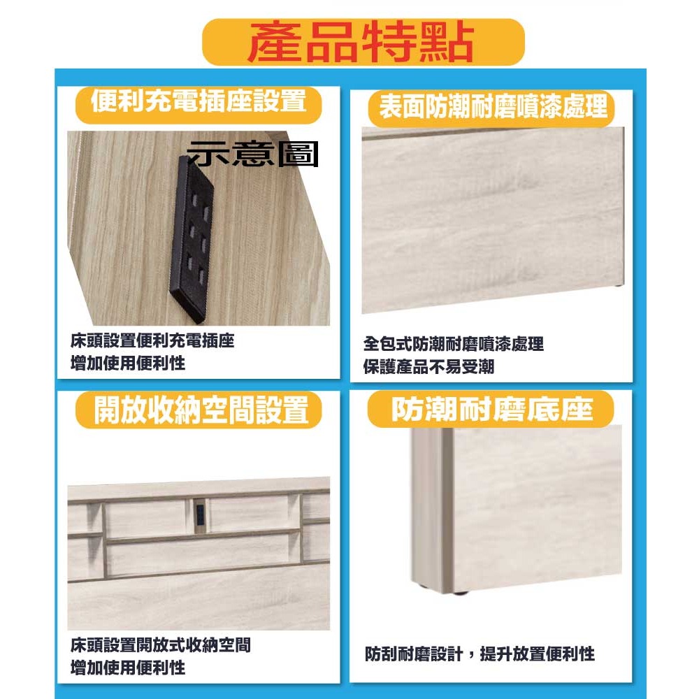 【綠家居】梅威5尺雙人插座床頭片(不含床底＋不含床墊)-細節圖7