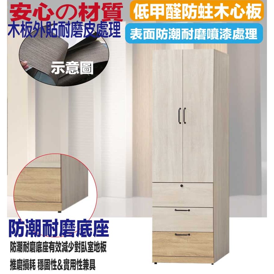 【綠家居】威比爾雙色2尺二門三抽衣櫃-細節圖5