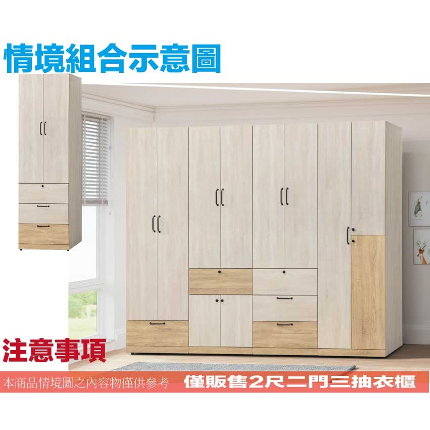 【綠家居】威比爾雙色2尺二門三抽衣櫃-細節圖9