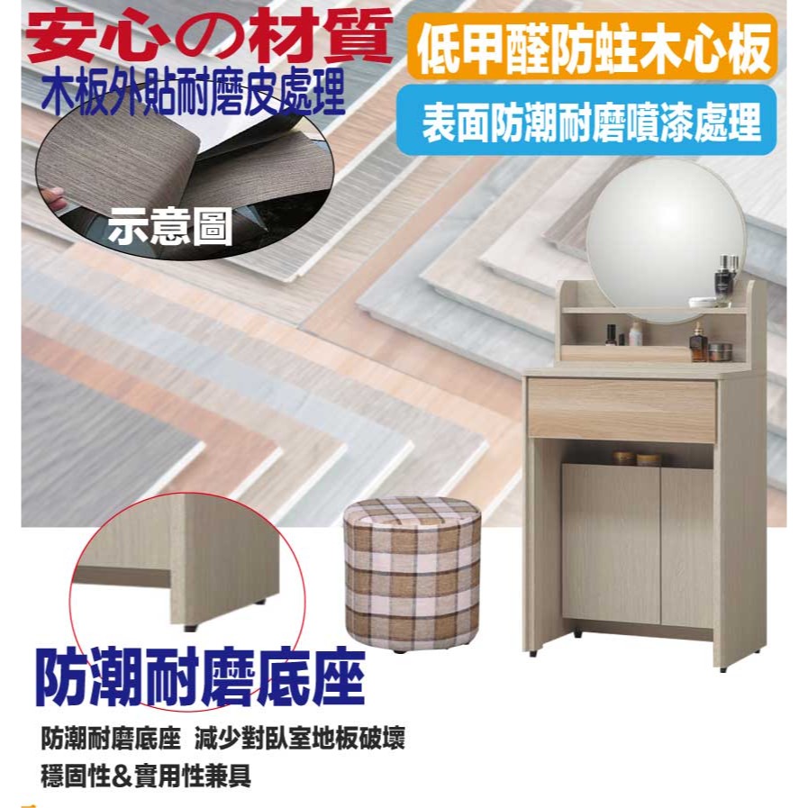 【綠家居】瑪爾2尺圓框鏡面鏡台組合(三色可選＋含化妝椅)-細節圖5