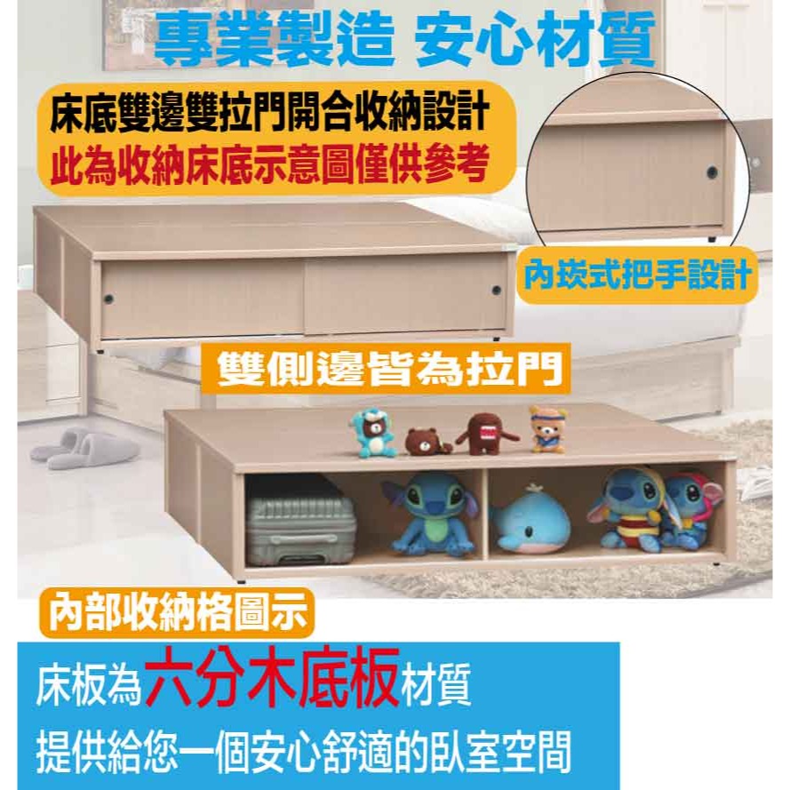【綠家居】艾柏5尺雙人雙邊四拉門收納加高床底(九色可選)-細節圖6