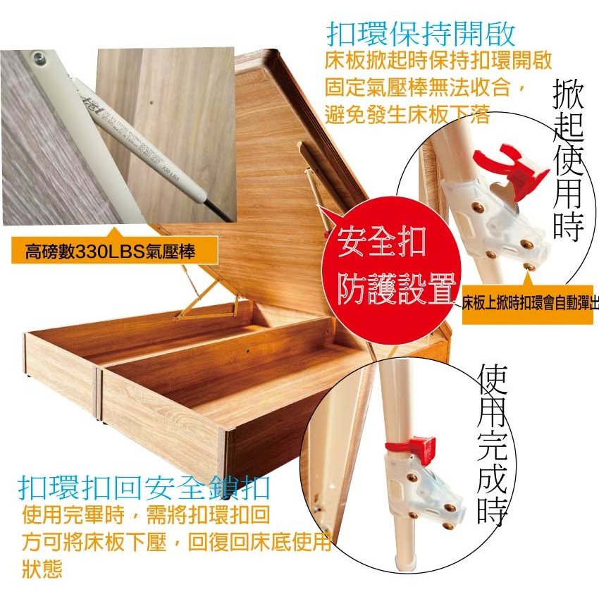 【綠家居】梅威加高版6尺雙人加大安全扣三抽＆後掀床底/掀床(九色可選+高係數氣壓棒＋安全扣設計)-細節圖7