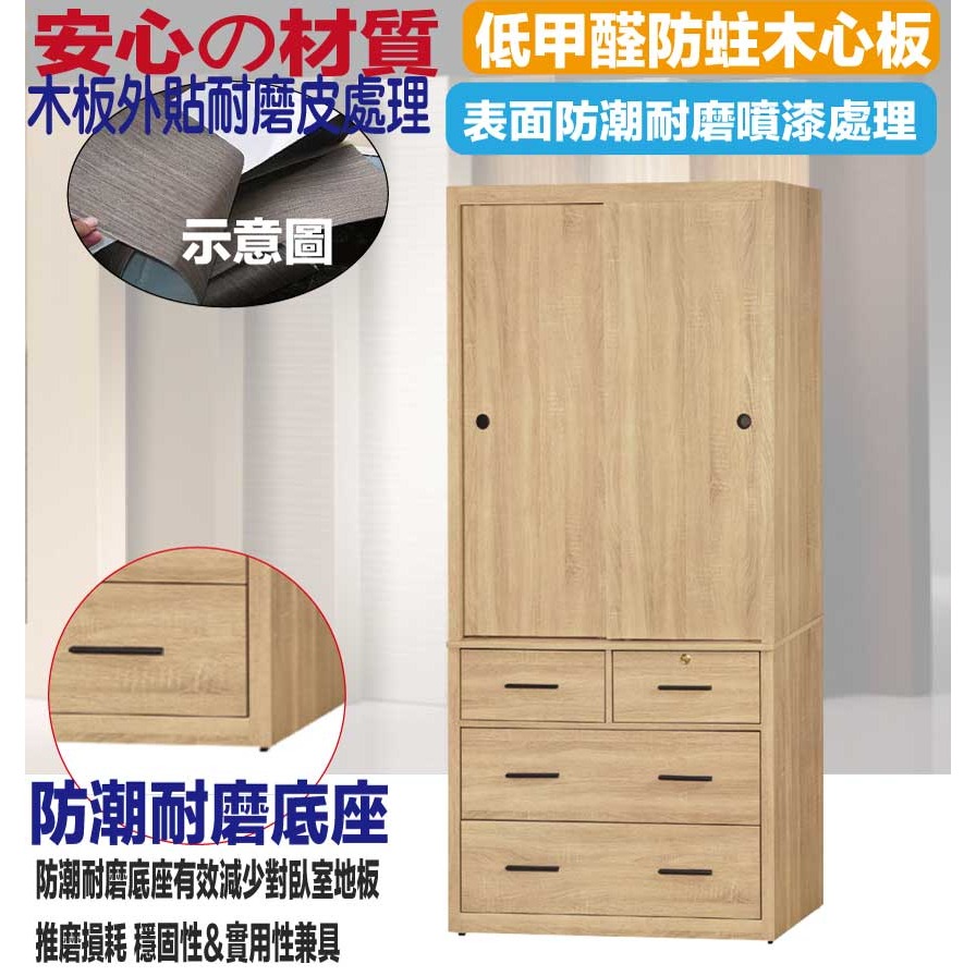 【綠家居】包爾3.2尺推門四抽衣櫃(二色可選)-細節圖5
