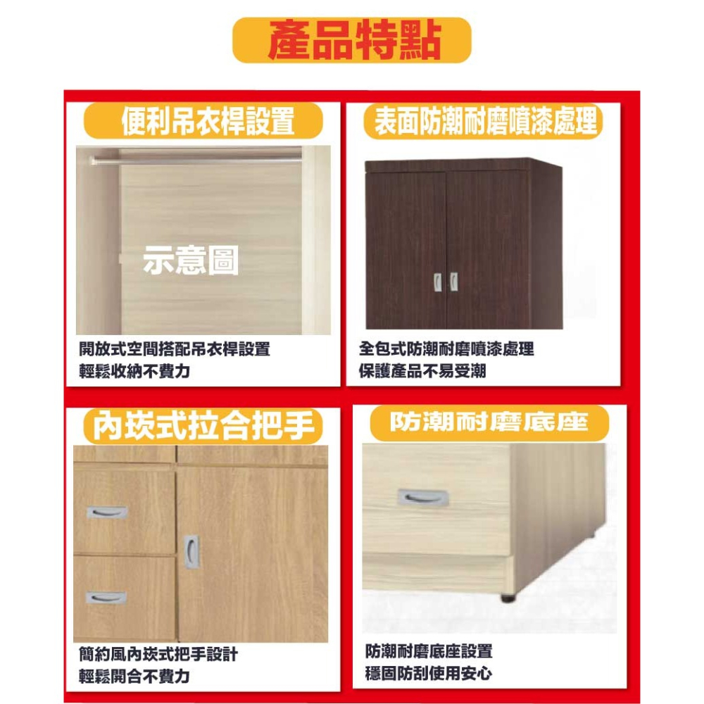 【綠家居】包爾4尺四門三抽衣櫃(三色可選)-細節圖8