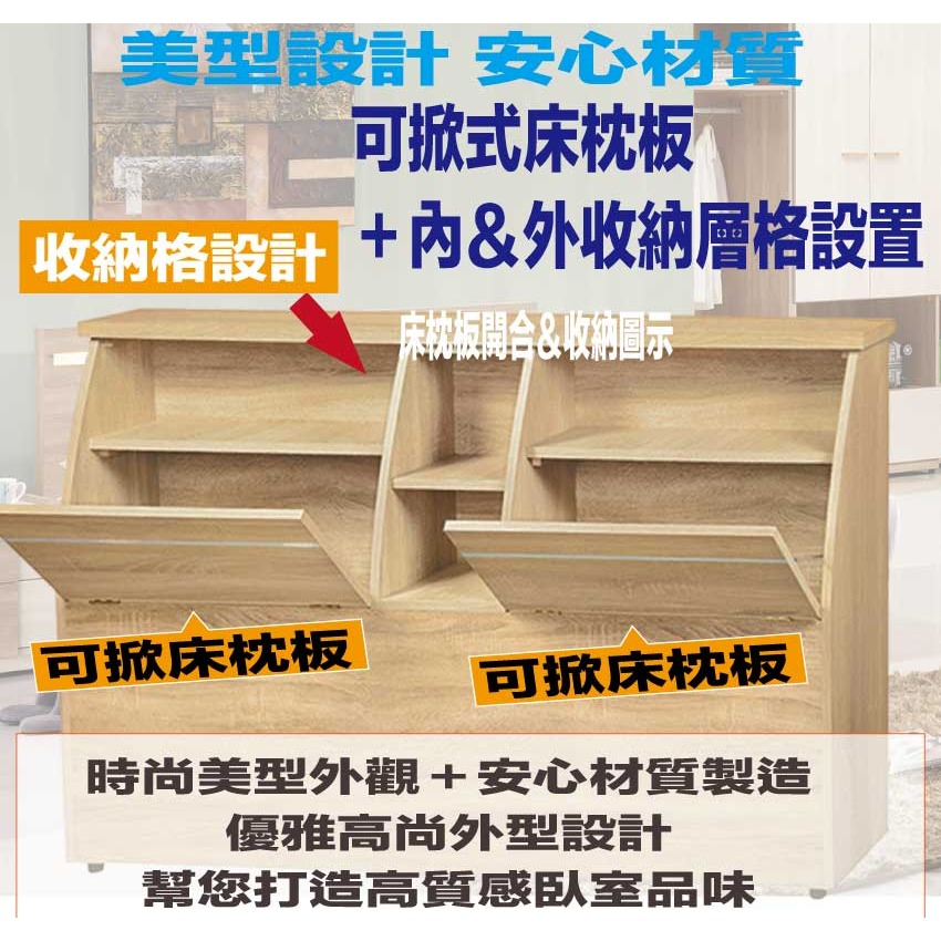 【綠家居】卡利5尺雙人可收納床頭箱(四色可選)-細節圖6