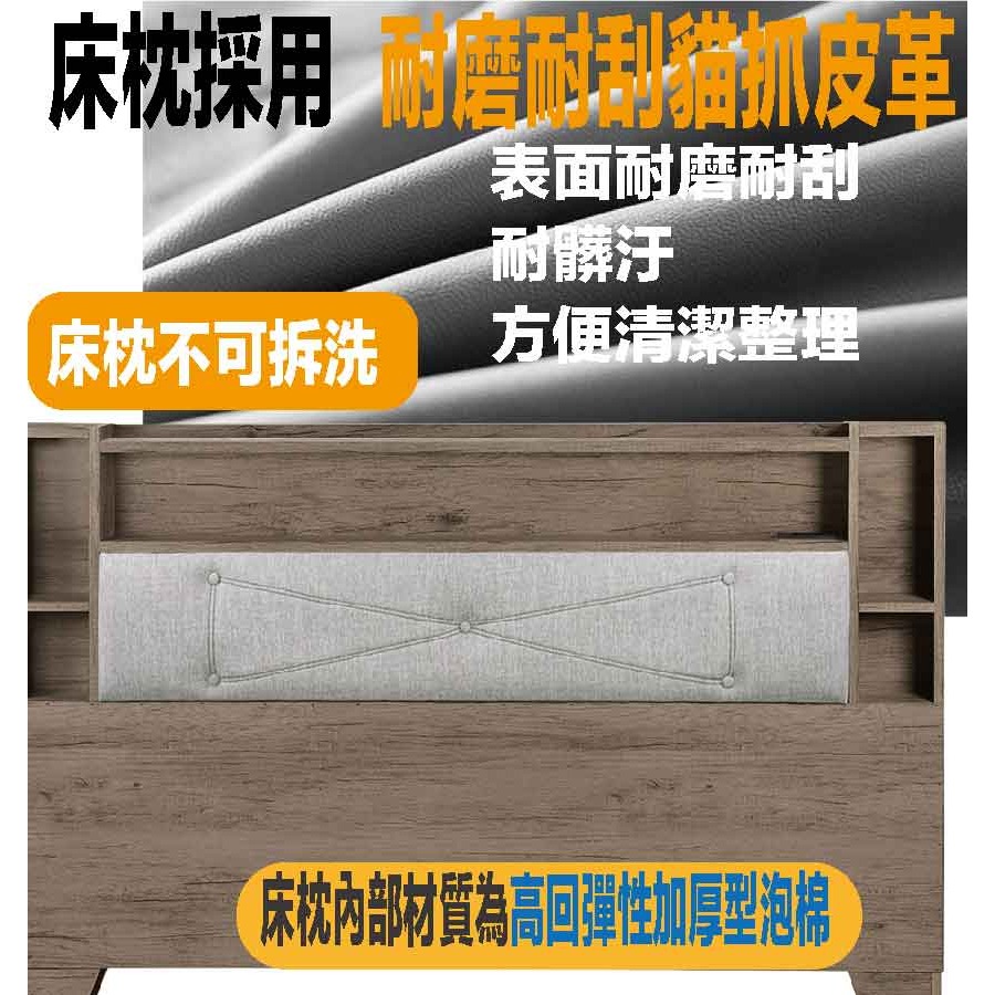 【綠家居】金格6尺雙人加大貓抓皮革床頭片(附插座＋七色可選)-細節圖7